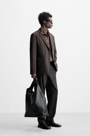 WAXED EFFECT SUIT BLAZER - Brown by Zara - Image 0