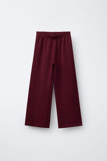 PLAIN WIDE-LEG TROUSERS - Burgundy by Zara