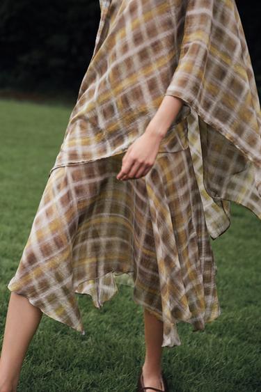 CHECK MIDI SKIRT - Khaki by Zara
