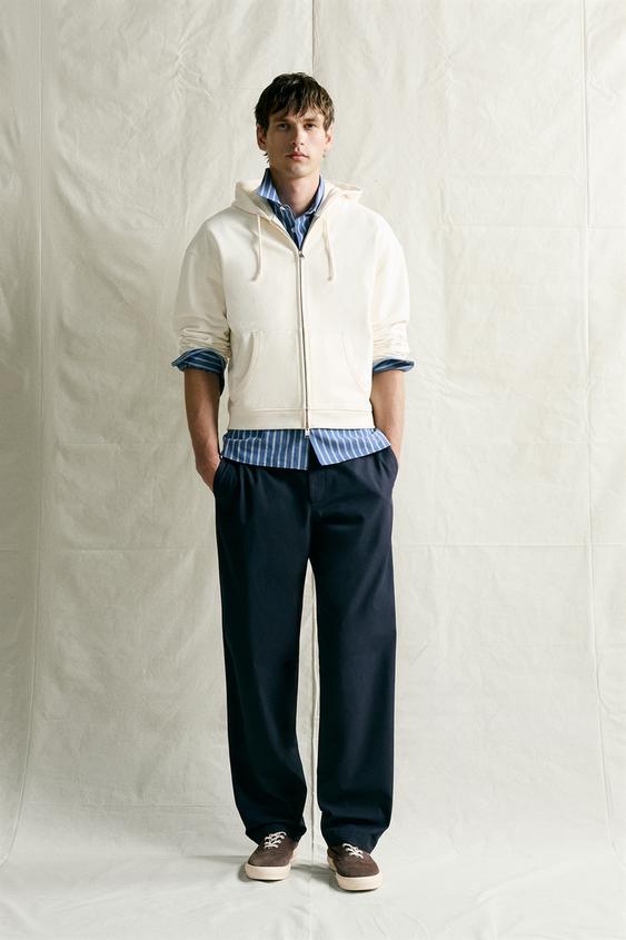 REGULAR FIT ZIP-UP HOODIE - Ecru by Zara - Image 0