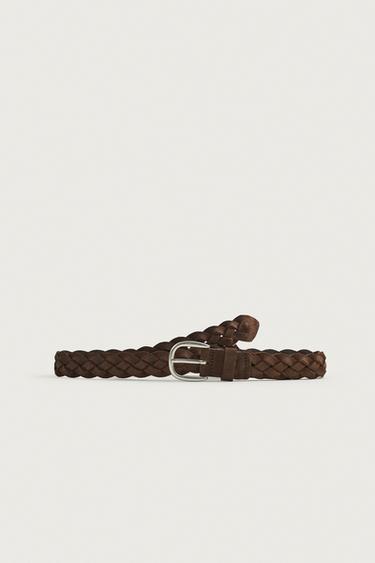 WAXED-EFFECT BRAIDED LEATHER BELT - Brown by Zara