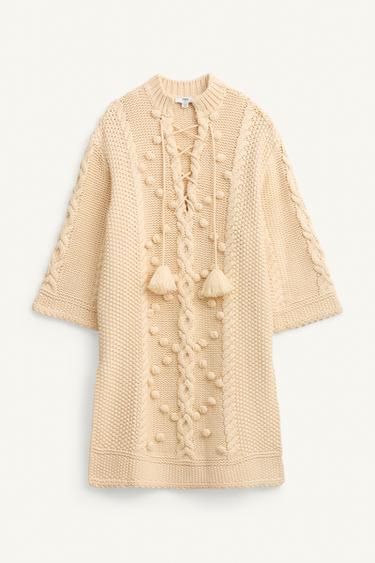 LIMITED EDITION LACE-UP KNIT PONCHO - Ecru by Zara