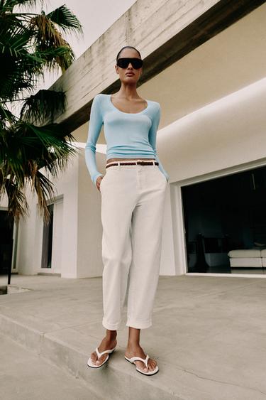 CHINO TROUSERS WITH BRAIDED BELT - Ecru by Zara