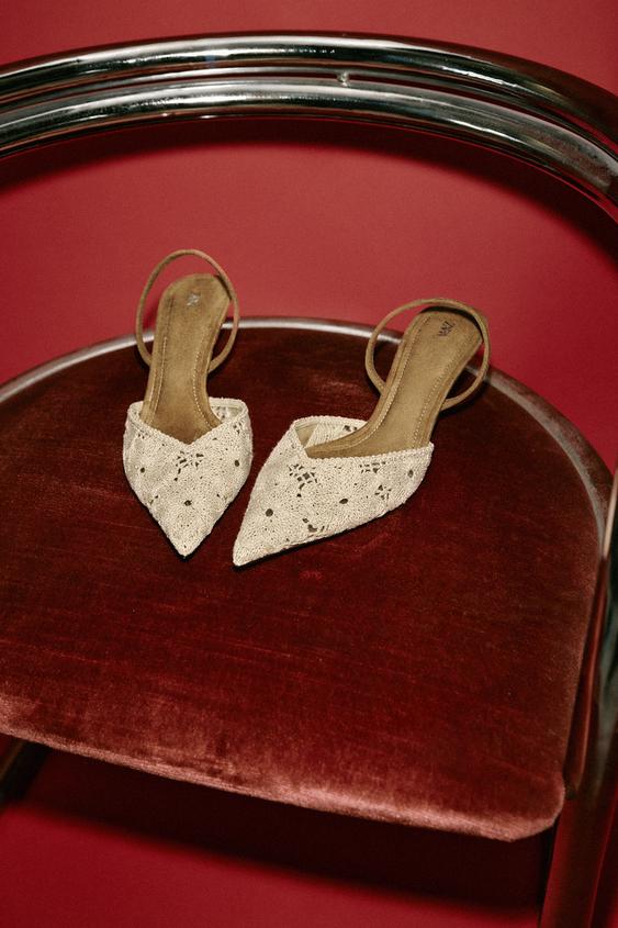 EMBROIDERED HEELED SHOES - Ecru White by Zara - Image 0