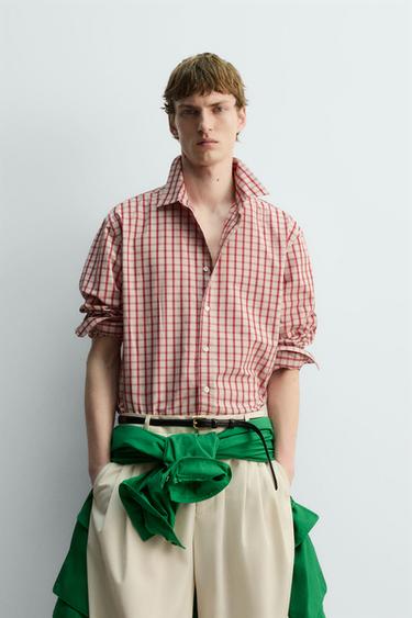 LIMITED EDITION RELAXED FIT CHECK SHIRT - White / Pink by Zara