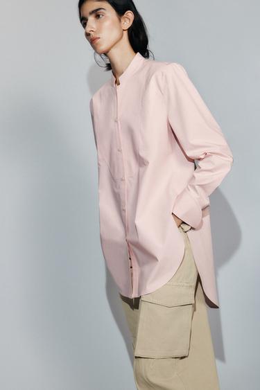 ASYMMETRIC POPLIN SHIRT ZW COLLECTION - Pink by Zara