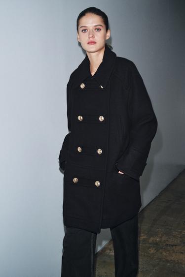 LIMITED EDITION WOOL BLEND DOUBLE-BREASTED COAT - Navy blue by Zara