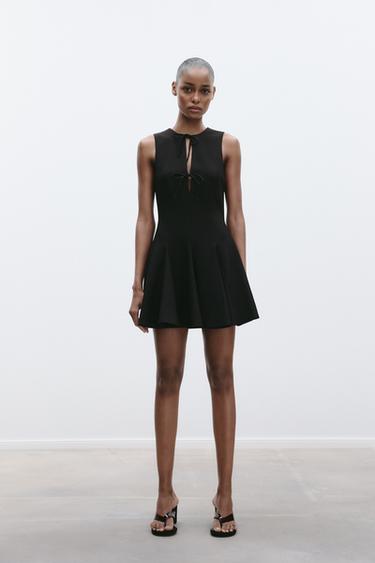 SHORT DRESS WITH BOWS AND GODET HEM - Black by Zara