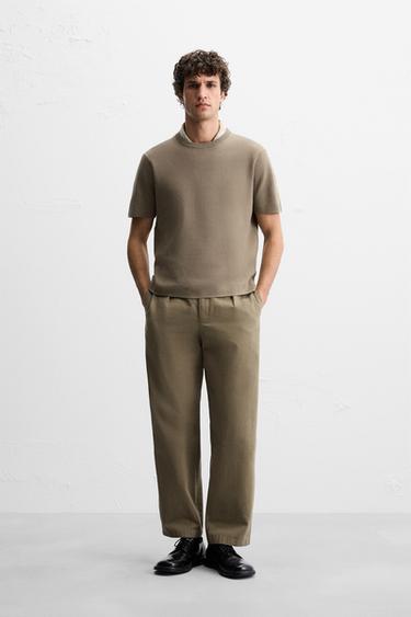 RELAXED FIT KNIT T-SHIRT - camel by Zara