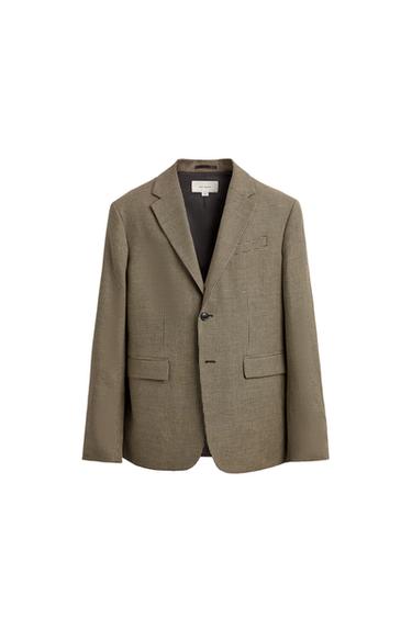 HOUNDSTOOTH LINEN-COTTON BLAZER - Sand by Zara