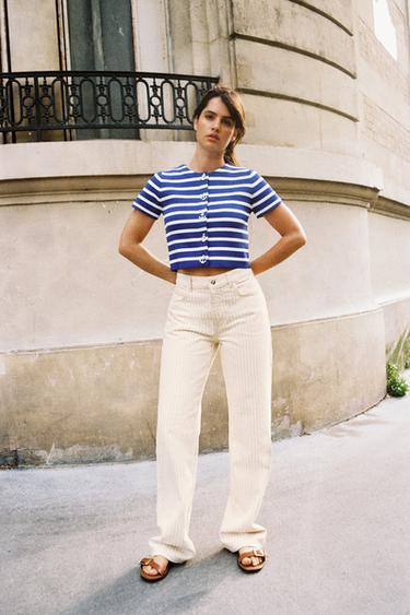 Z1975 STRAIGHT HIGH-WAIST FULL LENGTH STRIPED JEANS - Ecru by Zara