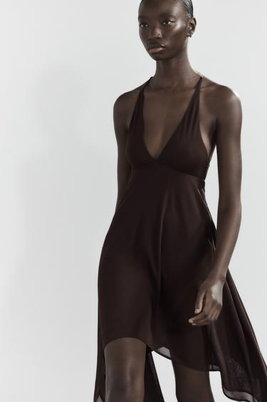 ASYMMETRIC TULLE DRESS - Chocolate by Zara