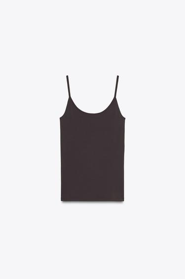 LYOCELL T-SHIRT WITH INNER TOP - Brown by Zara