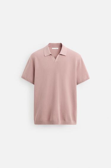 TEXTURED KNIT POLO SHIRT - Pink by Zara