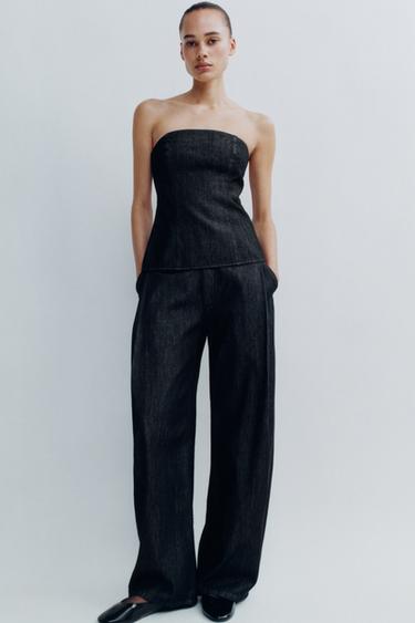 TRF DENIM BANDEAU TOP - Anthracite grey by Zara - Image 0