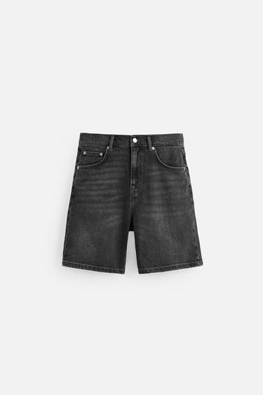 REGULAR FIT DENIM BERMUDA SHORTS - Charcoal by Zara