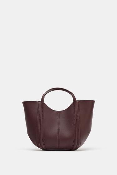 MINI CITY BAG WITH TOPSTITCHING - Burgundy Red by Zara