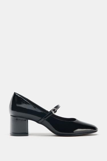 FAUX-PATENT HEELED BALLET PUMPS - Black by Zara