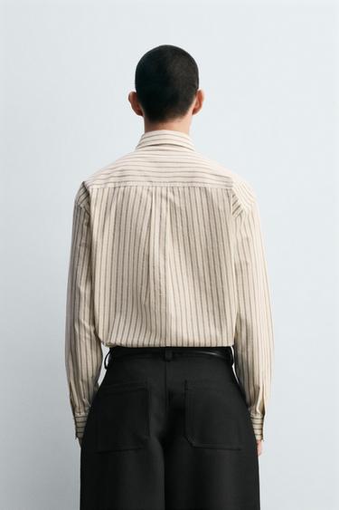 STRIPED SHIRT WITH CONTRAST TIE - Sand by Zara
