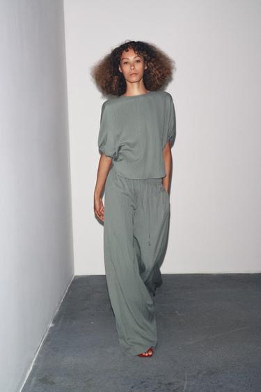 WIDE-LEG FLOWING PYJAMA TROUSERS ZW COLLECTION - Blue grey by Zara