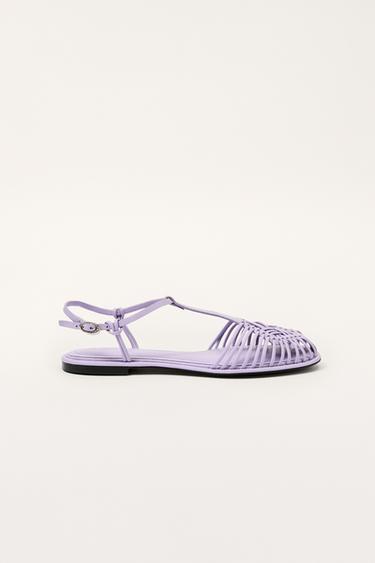 LIMITED EDITION BRAIDED LEATHER CAGE SANDALS - Mauve Purple by Zara