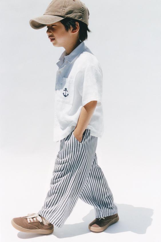 100% LINEN BOWLING SHIRT WITH ANCHOR EMBROIDERY - White by Zara - Image 0