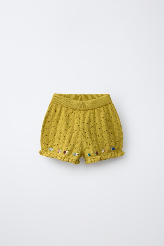 COTTON/LINEN BLEND EMBROIDERED KNIT BERMUDA SHORTS - Oil by Zara - Image 0