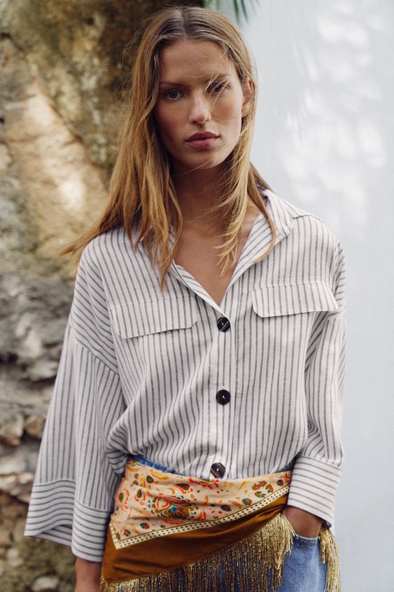 SILK BLEND PRINTED SCARF WITH FRINGE - Ecru by Zara - Image 0