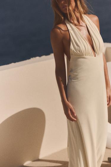 LONG HALTER NECK DRESS - Ecru by Zara - Image 0