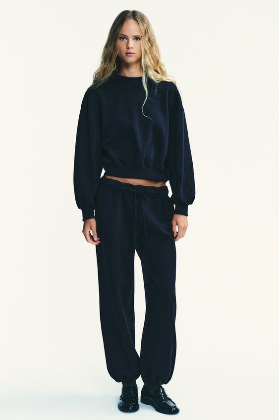 BASIC STRAIGHT-LEG PLUSH TROUSERS WITH ADJUSTABLE HEM - Navy blue by Zara - Image 0