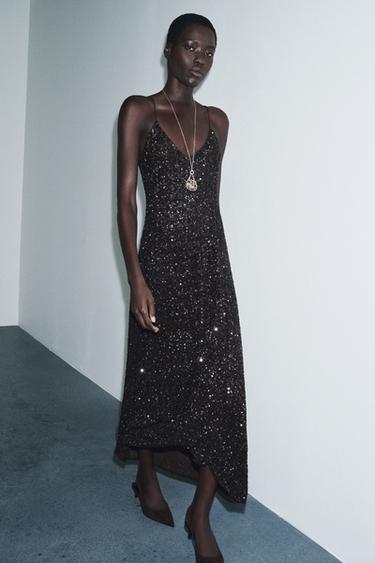 ZW COLLECTION LIMITED EDITION LONG SEQUINNED DRESS - Brown by Zara