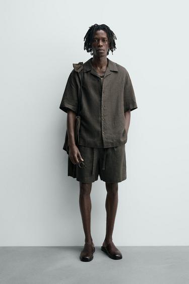 100% LINEN RELAXED FIT SHIRT - Dark green by Zara