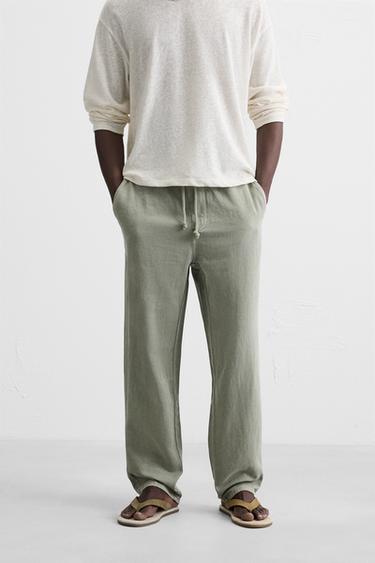 COTTON - LINEN TROUSERS - Light khaki by Zara