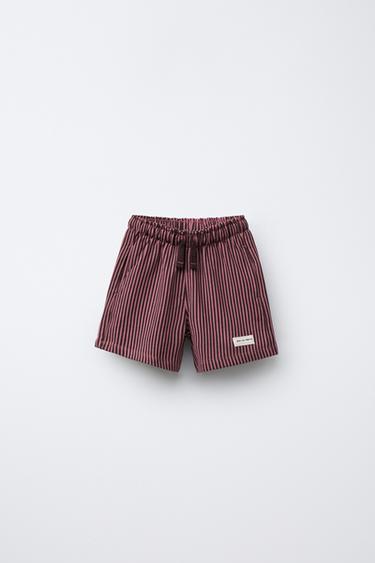 STRIPED LABEL PLUSH BERMUDA SHORTS - Dark pink by Zara