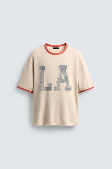 WASHED PRINT KNIT T-SHIRT - Dark beige by Zara - Image 0