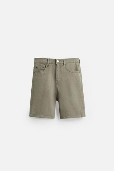 REGULAR FIT DENIM BERMUDA SHORTS - Khaki by Zara