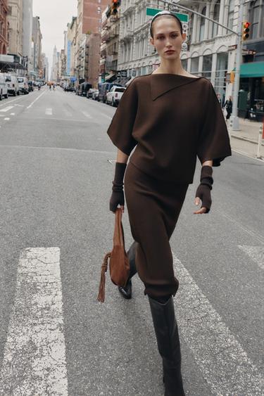 KNIT MIDI SKIRT - Brown by Zara