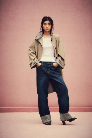 OVERSIZE TRENCH COAT WITH CHECK CUFFS - camel by Zara
