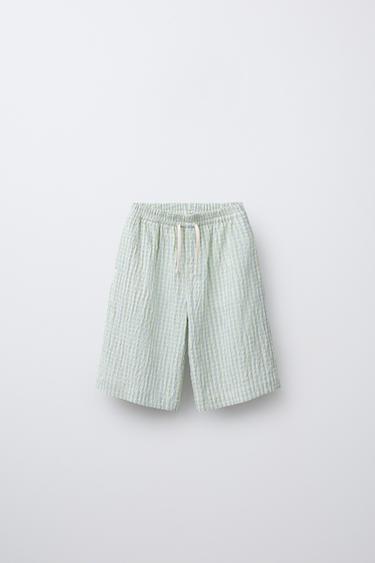 TEXTURED CHECK BERMUDA SHORTS - Green by Zara - Image 0
