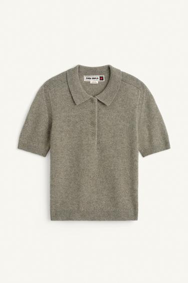 SHORT-SLEEVE POLO SHIRT WITH JACQUARD WEAVE - Khaki by Zara