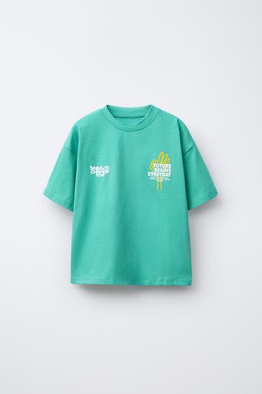 T-SHIRT WITH PRINTED RAISED SLOGAN - Green by Zara - Image 0