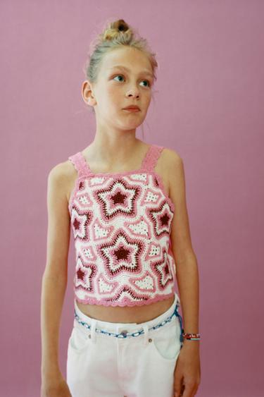KNIT CROCHET STAR TOP - Pink by Zara