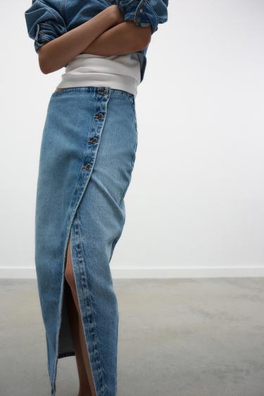 Z1975 DENIM CROSSOVER MIDI SKIRT - Mid-blue by Zara