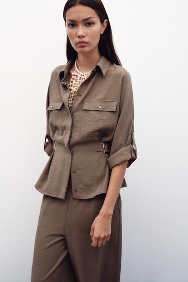 SAFARI SHIRT WITH SIDE BUCKLES - camel by Zara