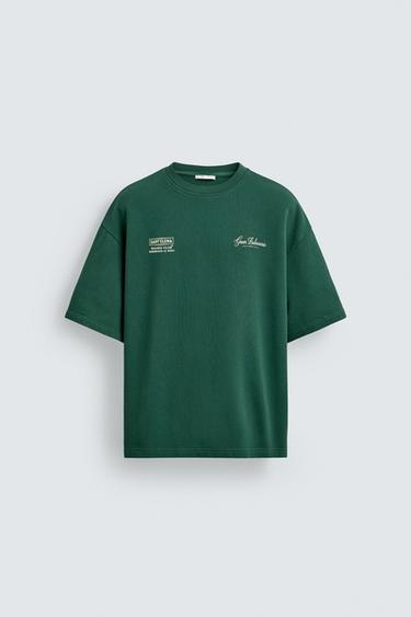 CONTRAST SLOGAN PRINT T-SHIRT - Green by Zara