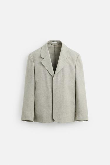 TEXTURED LINEN SUIT BLAZER - Ecru / Black by Zara