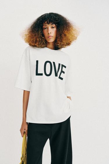 TEXT OVERSIZE T-SHIRT - White by Zara