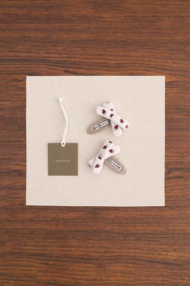 ZARA TIMELESS - PACK OF TWO EMBROIDERED BOW HAIR CLIPS - Beige by Zara - Image 0
