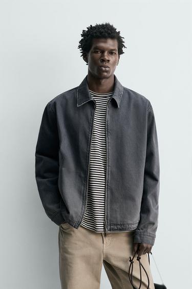 REGULAR FIT DENIM JACKET WITH ZIP - Dark indigo by Zara
