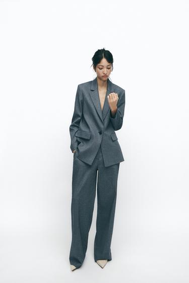 STRAIGHT BLAZER WITH PADDED SHOULDERS - Blue / Indigo by Zara - Image 0